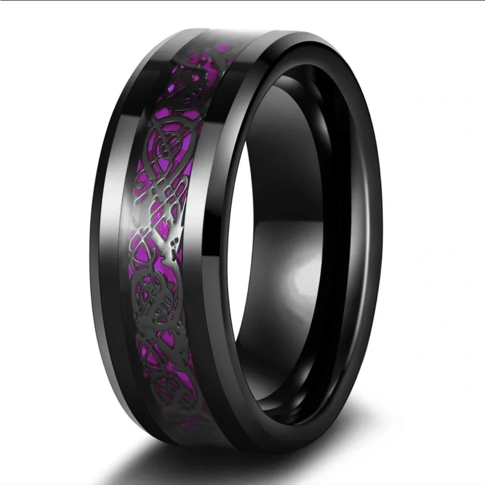 COUPLES MATCHING PURPLE AMETHYST TITANIUM STEEL TUNGSTEN CARBIDE RING SET - Picture 2 of 6